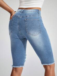 EMERY ROSE Casual Washed Distressed Slim Fit Denim Shorts - Light Wash - View 2