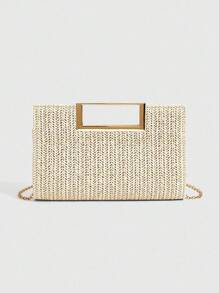 CUCCOO SZL 新款时尚女士编织手提包，百搭女士单肩包，适合度假、海滩、商务通勤、休闲、简约、海滩度假必备 - 米色 - 查看 6