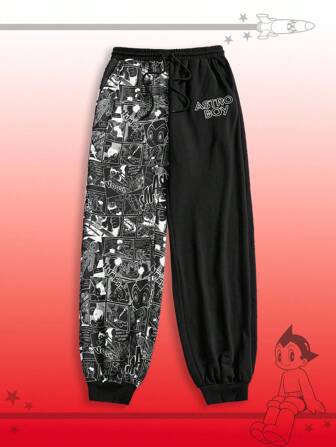 Astro Boy X ROMWE Damen Farbblock Cartoon Grafik Jogginghose mit Kordelzug Taille