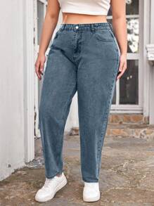 EURMUSE 100%Cotton Plus Size Tapered Casual Jeans - Dusty Blue - View 5