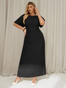 Auralis Vestido de lino de color sólido para verano de talla grande para damas, vestido largo de manga corta, vestido de verano para damas, vestidos para vacaciones de verano, vestidos casuales para mujer, vestidos modestos para mujeres - Negro - Ver 6