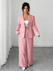 Elenzga Elegant Pink Suit Set, Fashionable Fabric Fall Cloth For Women Autumn - Baby Pink - View 4