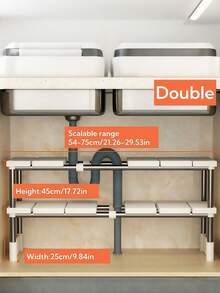 SHEIN 1pc 1/2/3 Layers Flexible Vertical Storage Rack, Stainless Steel Support Frame, Plastic Panel, Adjustable Length Size, Suitable For Kitchen Storage, Home Storage, Dormitory Storage