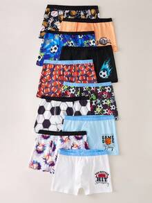 10pcs/Pack Tween Boys' Football, Basketball, Rugby Sports Graphic Print Boxer Briefs Boys Boxers Pack Underpants For Boys Toddler Boy Boxers Fall Winter