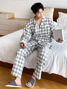 DAZY Set de pijamale bărbătesc din material în carouri multicolor, toamnă, haine de toamnă - Multicolor - Vizualizare 4