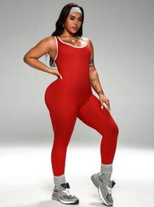 Rhythm Era 大码女式撞色露背红色运动连体裤无缝连体裤女式运动服连体裤健身房连体裤健身连体裤红色连体裤 - 紅色 - 查看 4