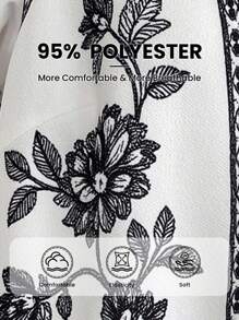 Firerie 大码优雅休闲度假西部复古学院风无袖夹克，花卉印花休闲背心 - 黑與白 - 查看 9