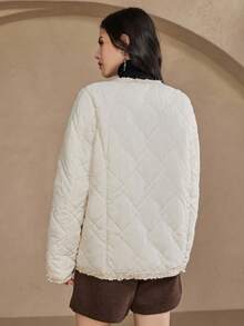DAZY Loose Straight Patchwork Ribbon Long Sleeve Thermal Lined Thick Winter Jacket For Women Winter Jacket Women Coats - White - View 2