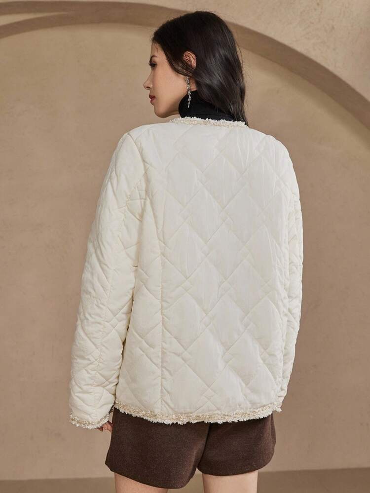 Loose Straight Patchwork Ribbon Long Sleeve Thermal Lined Thick Winter Jacket For Women Women Winter Jacket Women Coats