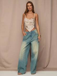 SHEIN BAE 女士春季西部路派对装，露背低胸性感露背刺绣串珠背心，适合派对、日常穿着、节日和街头活动 - 香檳色 - 查看 6