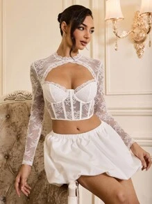 Relinas Women's Hollow Out Lace Top For Holiday Party Clothes