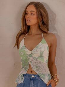 Aralina Women's Vacation Casual Floral Print Twist Back Halter Top - Multicolor - View 6