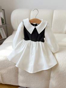 SHEIN 女婴时尚休闲二合一衬衫裙，适合春秋季日常穿着 - 彩色 - 查看 2