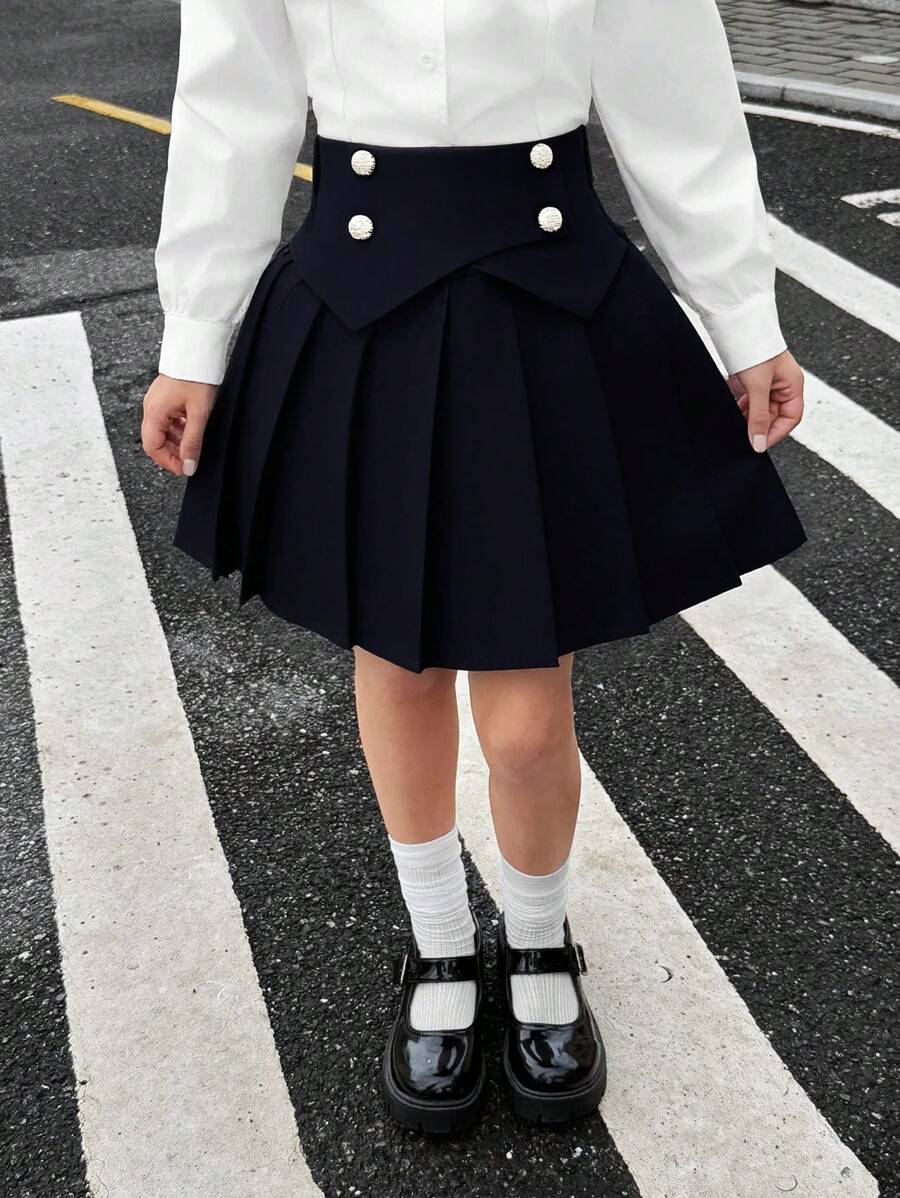 Sparklyn Tween Girls Skirts Fashion Solid Color Pleated Mini Skirt,Black Skirt,Short Skirt, Versatile Design, For Winter/Fall /Summer - Black - View 1