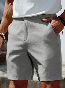 Manfinity Homme Quần short trơn màu thường ngày cho nam, mùa hè - Xám - Xem 1