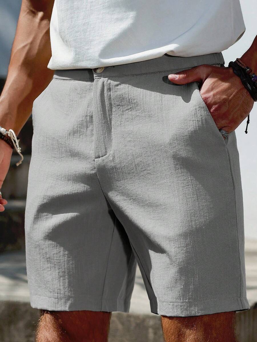 Manfinity Homme Quần short trơn màu thường ngày cho nam, mùa hè - Xám - Xem 1