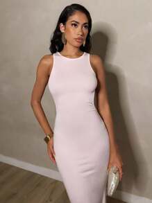 Glamine Vacay Vibes SummerHoliday  Bow Decor Backless Sleeveless Maxi Dress For Women, Summer - Pink - View 5