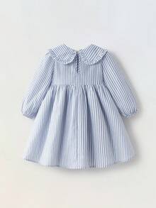 Maija Kids Maija Kids 年轻女孩条纹面料荷叶边领连衣裙 - 藍色 - 查看 2