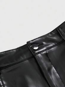 ROMWE Plus Size Women Gothic PU Flare Leg Solid Color Pants - Black - View 3