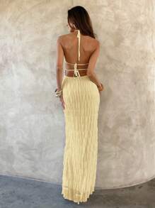 Aloruh 女士纯色简约无袖连衣裙，休闲日常穿着 - Butter Yellow - 查看 2