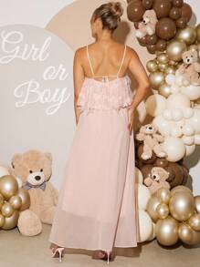 Loomaby 孕妇纯色简约休闲无袖连衣裙 - 粉色 - 查看 3