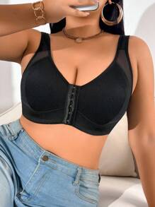 SHEIN 1 件装前扣式加大码无钢圈文胸 - 黑色 - 查看 4