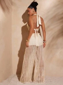 Hauture Sexy romantisches Sommer-Urlaubsresort Wellen plissiertes O-Ring Träger-Rückenfreies Top - Aprikosenfarben - Übersicht 6