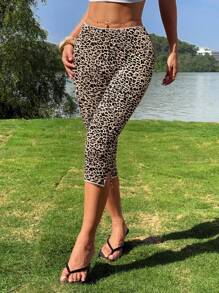 SHEIN EZwear 女式复古豹纹弹力紧身裤