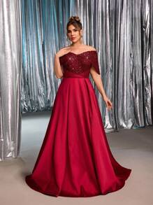 Glamrae Váy dạ hội cỡ lớn mùa thu đông thanh lịch và lộng lẫy màu đỏ rượu vang đính sequin, chất liệu satin sáng bóng, kiểu dáng trễ vai xếp ly, thích hợp cho các buổi tối, tiệc độc thân, hẹn hò, lễ hội, khiêu vũ, lễ tốt nghiệp, đám cưới, sự kiện dạ hội (kiểu dáng cầu kỳ), trang phục Gothic, Ngày Valentine. - Màu Đỏ Sâu - Xem 7