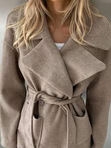 Aloruh 秋季女装，女士加厚卡其色翻领口袋宽松大衣，适合秋冬季节穿着。 - 卡其色 - 查看 9