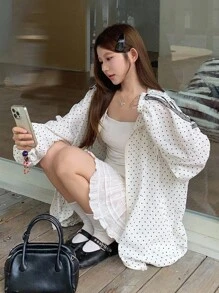 DAZY 女式波点印花蕾丝边连帽外套（秋冬款）