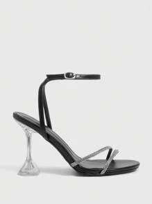CUCCOO SZL Women's Silver Metallic Bowknot Fashionable Sexy Ankle Strap Round Toe Glass Heel High Heel Sandals - Black - View 8