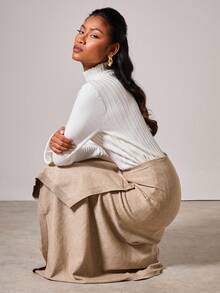 COSMINA Fashionable Commuter Solid Color Wrap Asymmetric Hem Knit Skirt In Fall/Winter