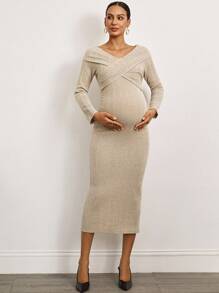 MaterniWear Büro, Business Lässig Frau, Herbstkleidung, Herbstkleidung, Umstandsmode Herbst Umstandsmode Lässige Mode Vielseitige einfarbige lose Langarm Umstandskleid Beige Umstandskleid Umstandskleid für Fotoshootings Umstandskleidung Herbst Winter Geripptes Umstandskleid Gestricktes Umstandskleid