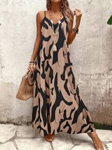 SHEIN PETITE Women's Floral Print A-Line Loose Fit Vacation & Casual Sleeveless Dress