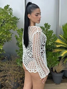 Lucia Bellido 女士白色钩针沙滩罩衫 - 白色 - 查看 3