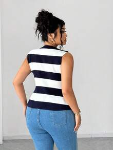 Elenzga Elegant Fitted Button-Up Knit Top - Multicolor - View 2