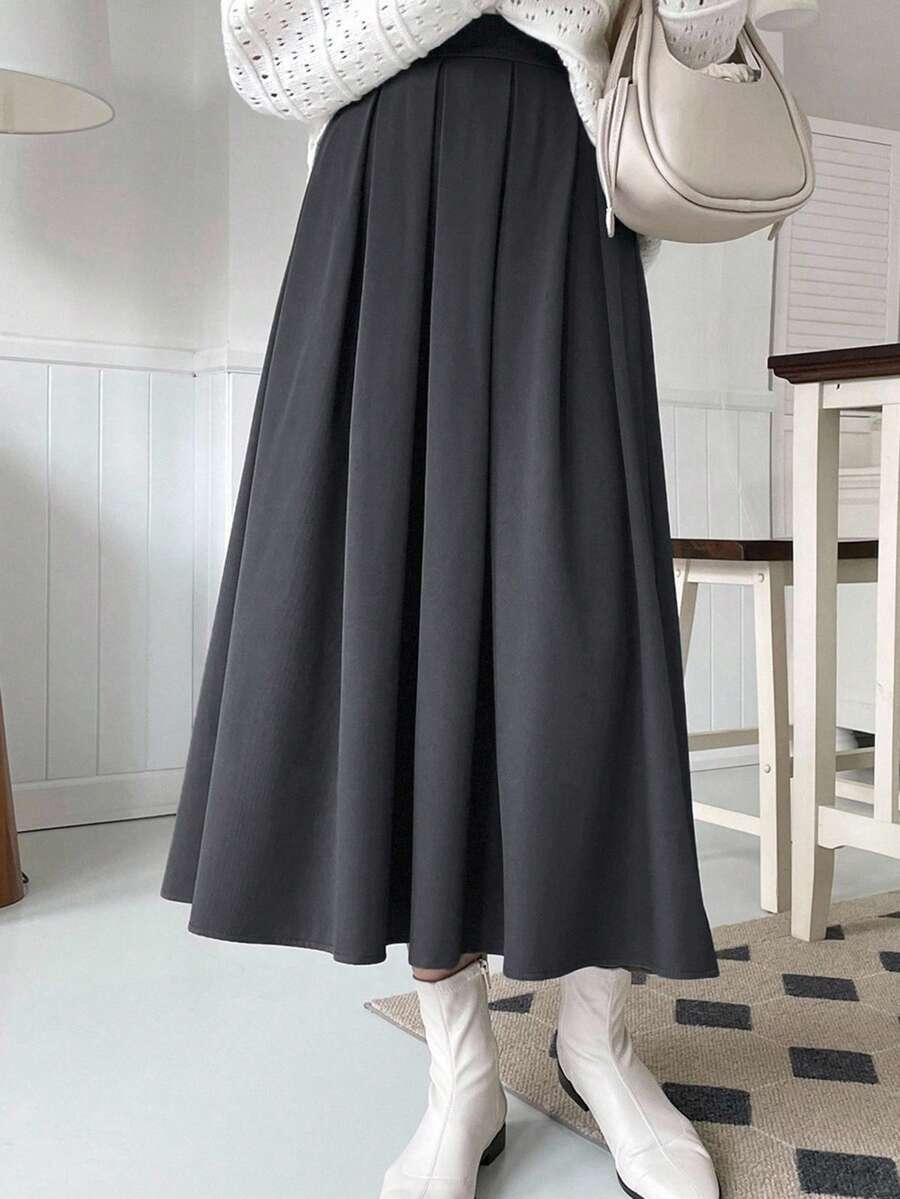 DAZY Lässiger, vielseitiger Bleistiftrock Einfarbig für den Alltag, Herbst - Dunkelgrau - Übersicht 1