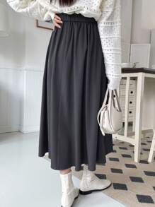 DAZY Lässiger, vielseitiger Bleistiftrock Einfarbig für den Alltag, Herbst - Dunkelgrau - Übersicht 2