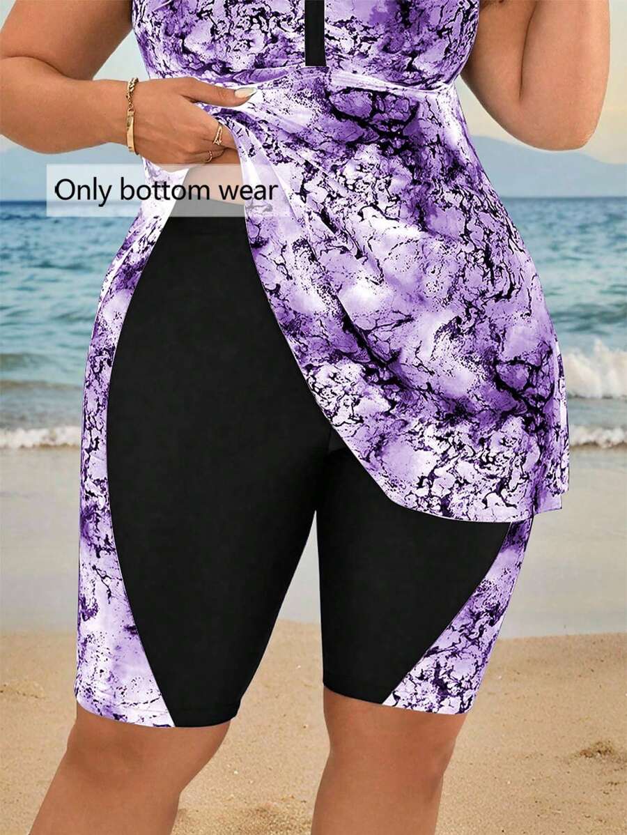 Swim Lushoire Quần bơi bó giữa đùi họa tiết in kỹ thuật số cỡ lớn cho nữ, đồ bơi dự tiệc bãi biển - Màu tím - Xem 1