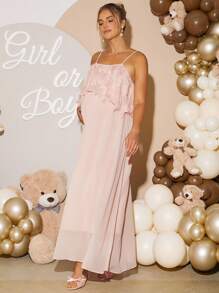 Loomaby 孕妇纯色简约休闲无袖连衣裙 - 粉色 - 查看 5