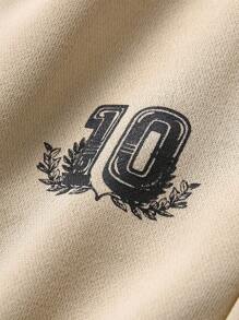 JNSQ Tween-Jungen 2-teiliges lässiges All-Match-Outfit-Set aus bedrucktem Grafikmix mit dicker und dünner Rippung, Rundhalsausschnitt, kurzärmeligem T-Shirt und taillierter Jogginghose - Khaki - Übersicht 7