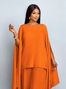 SOLERSUN Bộ đồ vest hai mảnh, bộ đồ ngày lễ rộng rãi, vải mùa thu cho nữ - trái cam - Xem 4