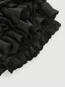 ROMWE Kawaii Spring/Summer Women's Sweet Solid Color Ruffle Hem Shorts - Black - View 3