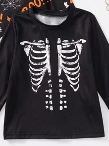 小男孩万圣节印花长袖T恤，休闲款 - 黑色 - 查看 6