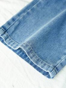 SHEIN Girls' Y2K Style Loose Distressed Vintage Washed Wide Leg Jeans With Drawstring Waist, Casual & Fashionable For Daily Wear Fall Winter - Medium Wash - View 4