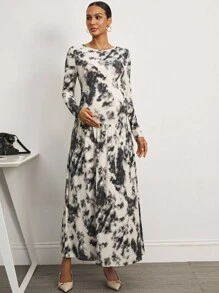 MaterniWear 休闲舒适宽松孕妇装，圆领长袖 - 黑色 - 查看 3