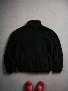 PAVTROS Manfinity Streetrush Men's Casual Embroidered Fleece Jacket, Autumn/Winter, Y2k Jacket, Cross Jacket, Letter Man Jacket, Grunge - Black - View 9