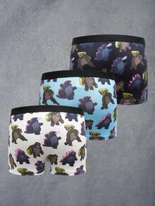 GODZILLAxKONG X SHEIN 男童卡通印花三件套平角内裤 - 黑與白 - 查看 2