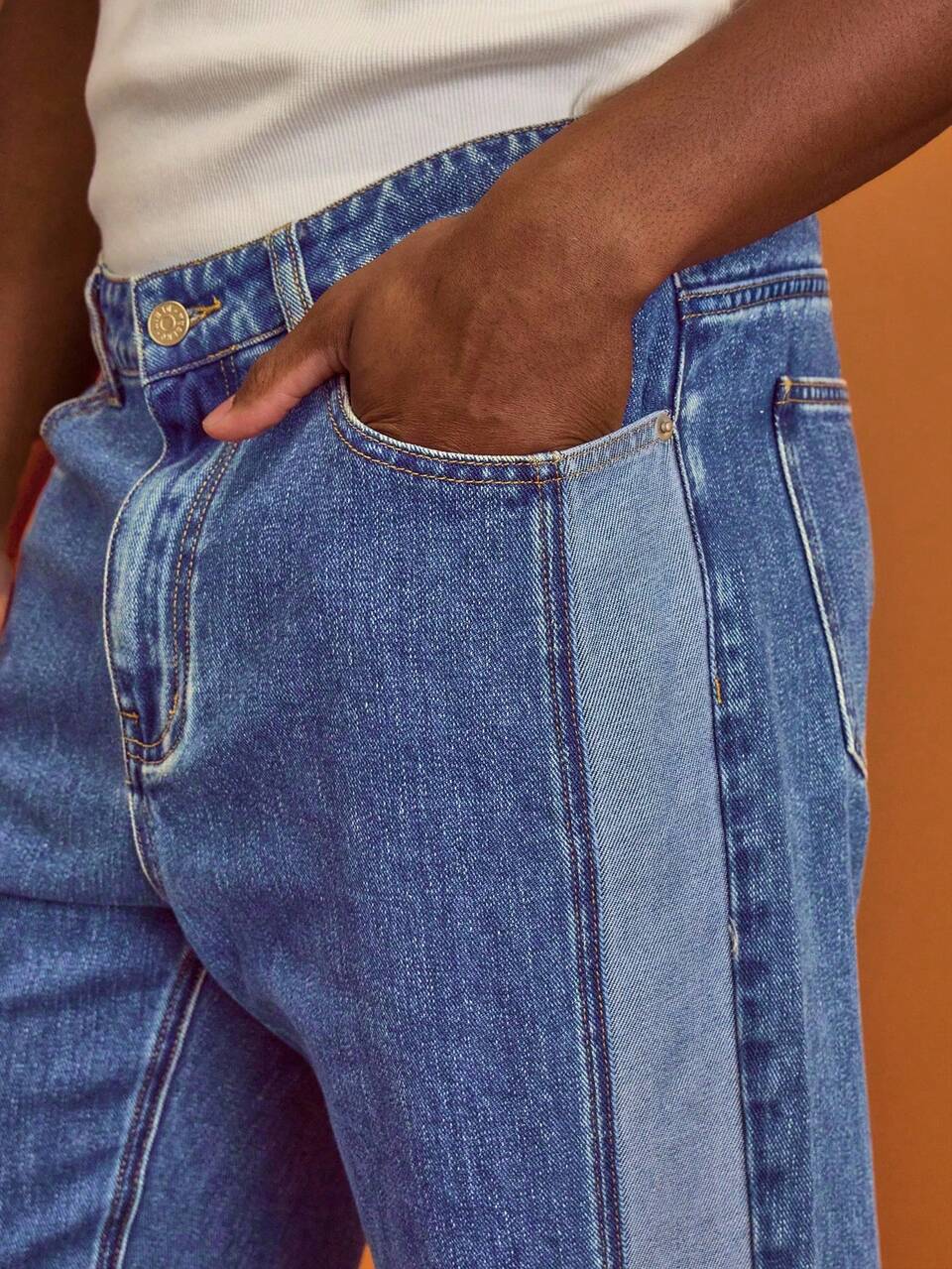 Slim Fit Panel Detailing Denim Jean Pants Button Fastening Summer Spring Vacation